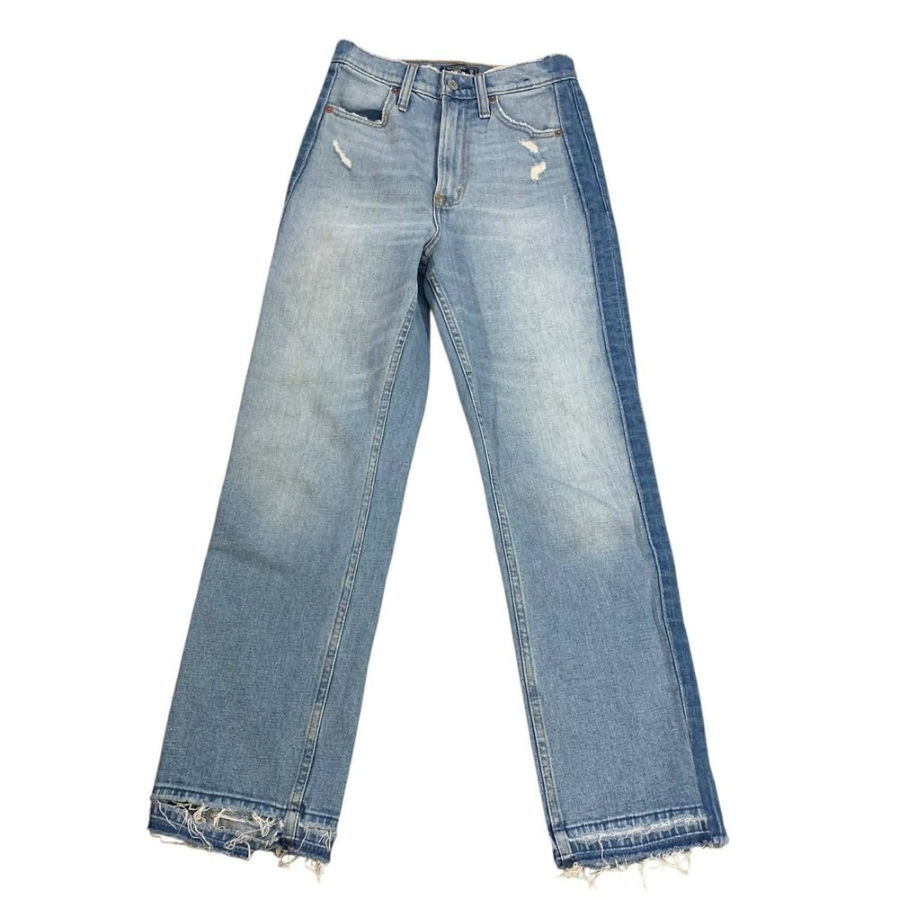 Abercrombie & Fitch Zoe Straight Jeans 25 0R Blue Two Tone Side Stripe Y2K Boho